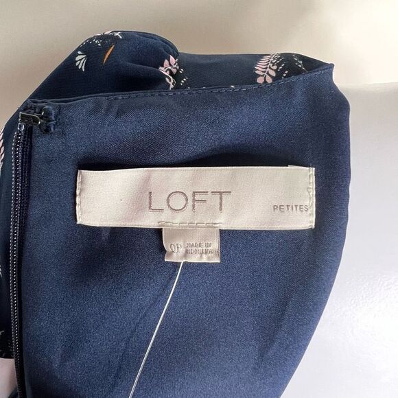 LOFT Feather Graphic Blue Fit and Flair Dress - Picture 7 of 15